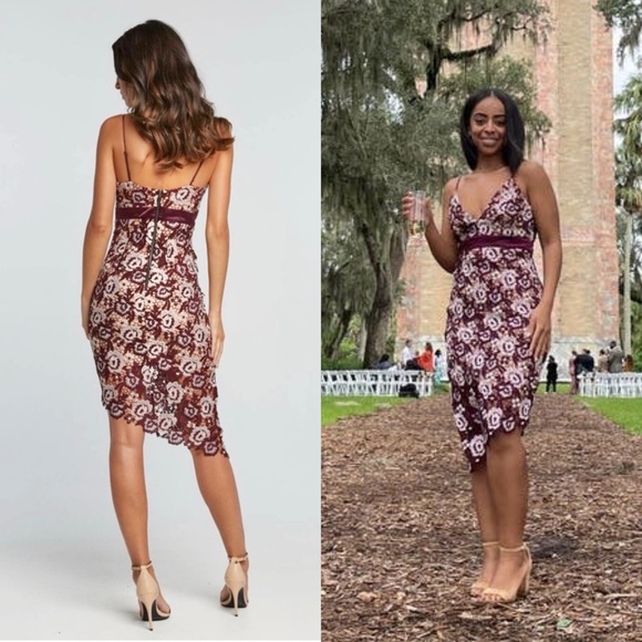 BARDOT Floral Guipure Crochet Lace Sleeveless V-Neck Empire Waist Sheath Dress 2 - Picture 5 of 11